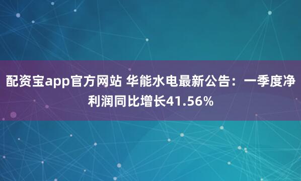 配资宝app官方网站 华能水电最新公告：一季度净利润同比增长41.56%